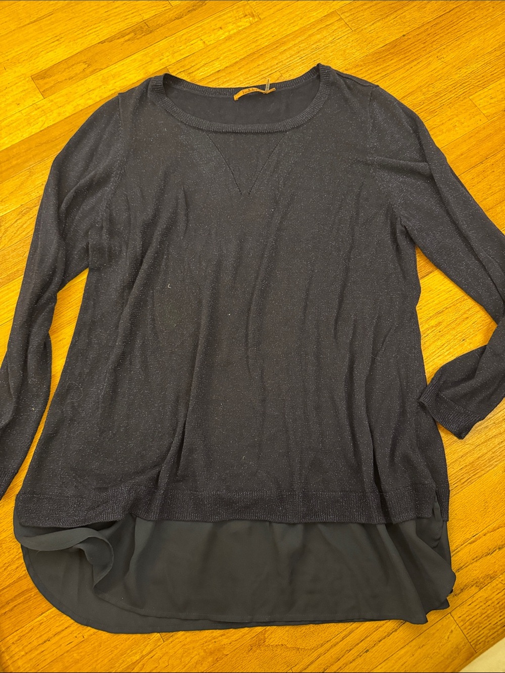 Belldini Navy Blue Glitter Sparkle Layered Hem Women’s Long Sleeve Top 2X